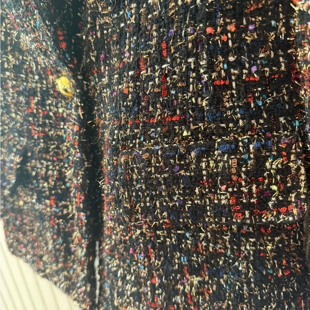 Amanda Uprichard Black Tweed Metallic Confetti Single Button Medium Blazer - Picture 3 of 5
